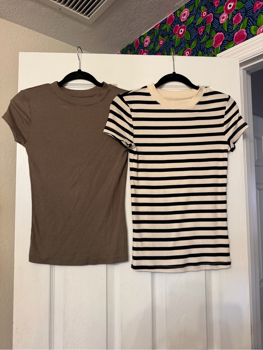 Women Short-Sleeve Crewneck Tee bundle - Brown & Black/White Stripe